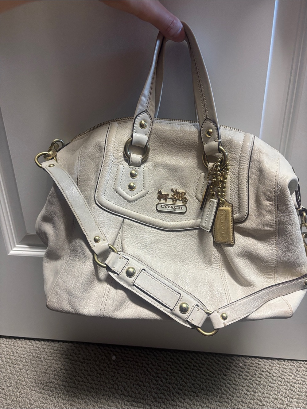 Coach Pebble Leather Satchel in Cream with Gold Hardware
